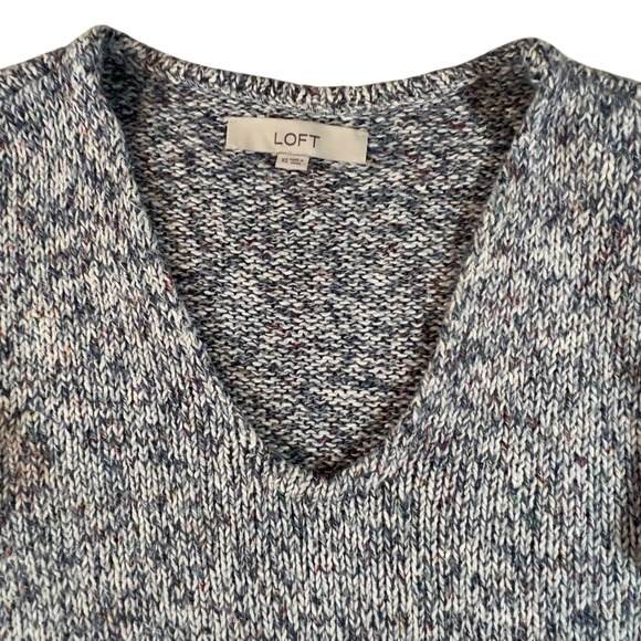 LOFT Speckled V Neck Long Sleeve Sweater Knit Tunic Top XS Cozy Soft Pullover - Picture 3 of 8